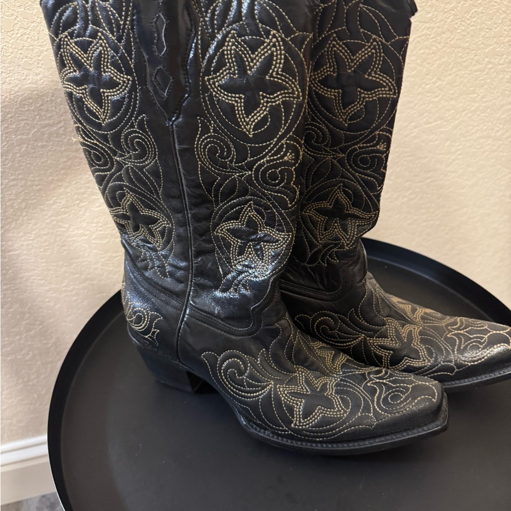 Black Embroidered Cowboy Boots